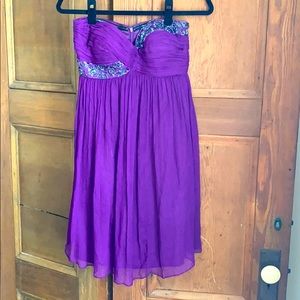 Maggy London purple silk strapless dress. Sz 4.